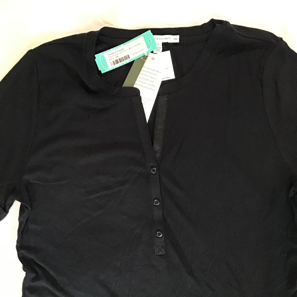 Threads 4 Thought Akia Feather Rib Short Sleeve Henley Black XXL NWT - Picture 2 of 4
